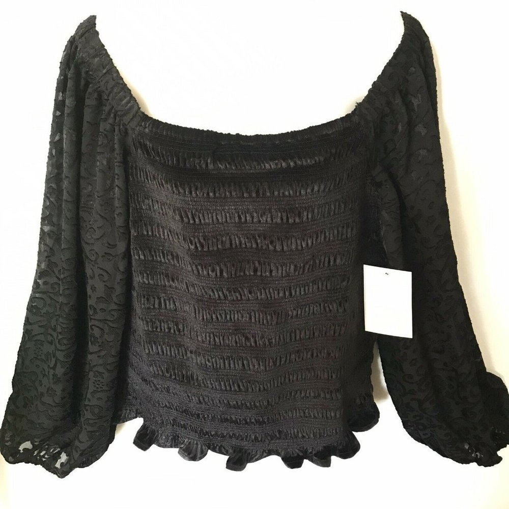 Calligraphie Velvet Black Top XL Puff Sleeve